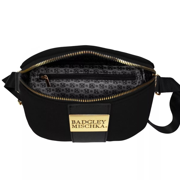 BADGLEY MISCHKA Sage Scuba and Vegan Leather Belt Bag Black New - Picture 5 of 9